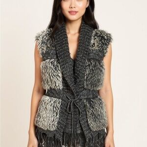 RXB Black and Gray Faux Fur Vest